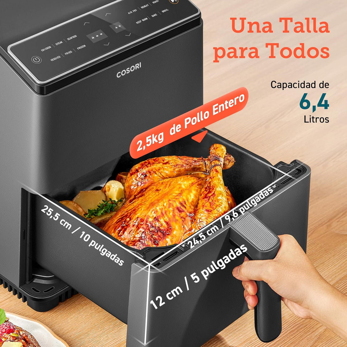 2026 Friteuse à air sans huile COSORI 6,4 L, double chauffage, sans remuer ni préchauffer, avec recettes en espagnol et 12 pr