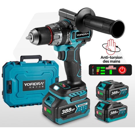 Perceuse visseuse à percussion 18V 94 Nm - 20 vitesses réglables Perceuse sans fil Ø13 mm - Avec 2 batteries