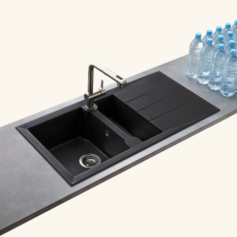 Kümbad – Évier résine noir moucheté 1 bac 1/2 – Évier à encastrer avec égouttoir réversible – Bonde incluse – Dimensions 1000x500mm — photo 2