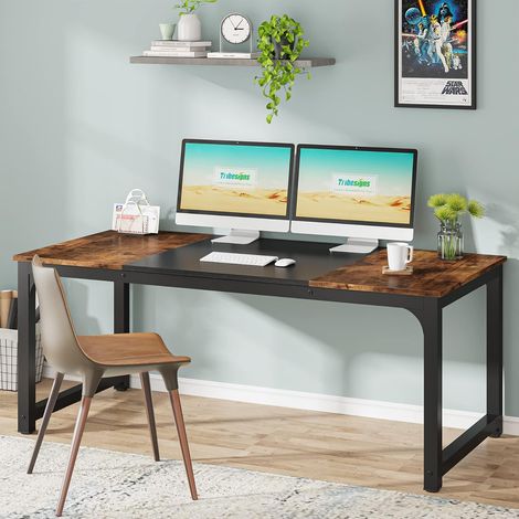 Tribesigns – Bureau droit 160 x 80 x 75 cm – Bois E1 marron vintage – Surface lisse pour nettoyage facile – Assemblage rapide avec instructions — photo 4