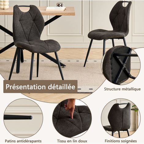 Wokaka Lot de 4 chaises - Chaise de salle à manger avec poignées -  Dossier en Tissu - Noir vintage — photo 4