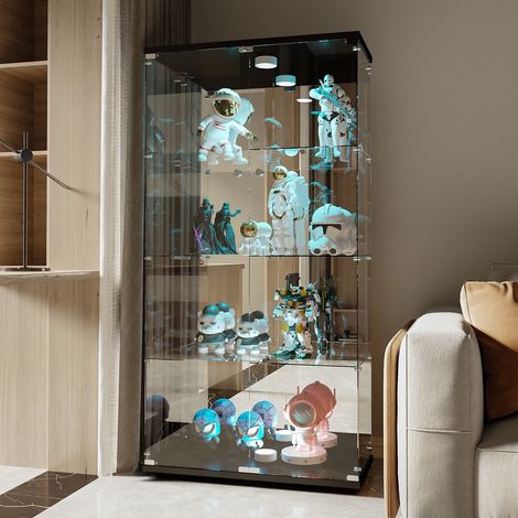 Tanant – Vitrine en verre noire autoportante avec 4 étagères et éclairage LED – Double porte en verre – Dimensions 36 x 80 x 164 cm — photo 4