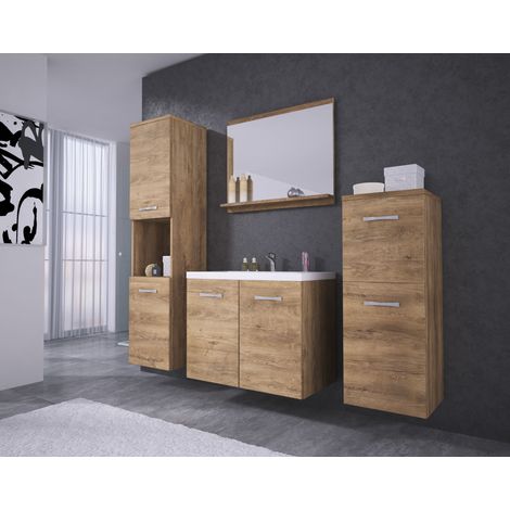 Bratex – Ensemble de meubles de salle de bain avec lavabo – Dimensions meuble vasque 47,5 x 60 x 30 cm – Armoire haute 131,5 x 30 x 30 cm – Couleur lefkas — photo 1