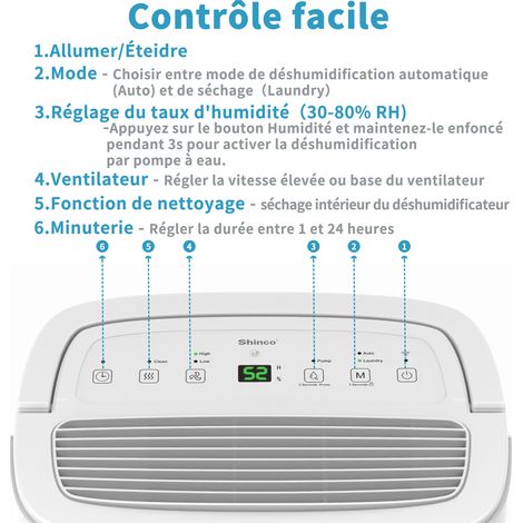 Shinco – Déshumidificateur 50L/jour pour pièces jusqu'à 55m² – Drainage continu, contrôle APP, filtre à charbon actif – Mode séchage et silence — photo 4