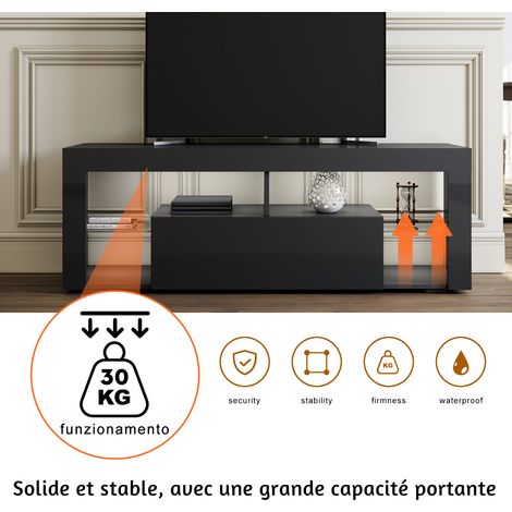 SIRHONA Meuble TV LED Noir avec 2 Compartiments et 1 Portes Bois, Meuble Télé avec Rangement en Verre LED éclairage RVB 16 Couleurs,140 cm — photo 4