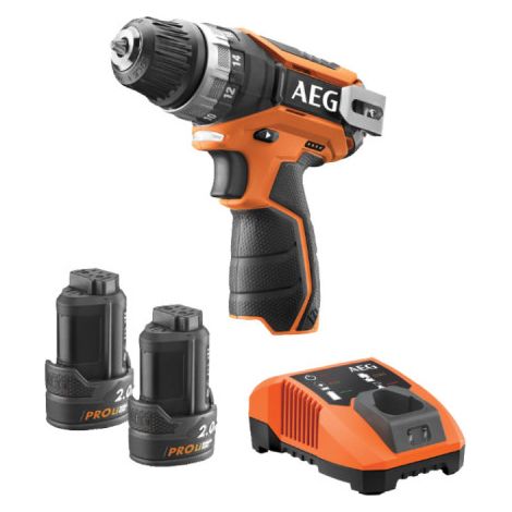 AEG – Perceuse-visseuse 12V Li-ion avec 2 batteries 2.0Ah – Couple 34Nm – Vitesse 350/1500 tr/min – Mandrin auto 10mm – Éclairage LED