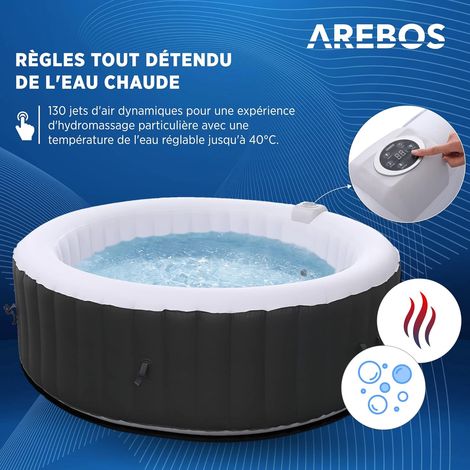 Arebos – Spa gonflable 6 personnes – Gonflage automatique – 130 jets de massage – Température réglable jusqu'à 40°C – Système de filtration efficace — photo 2