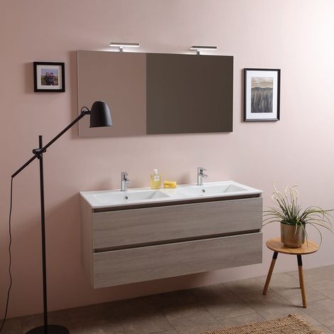 Meuble de salle de bains double lavabo KIAMAMI VALENTINA - 120 cm - Orme - Avec miroir — photo 2