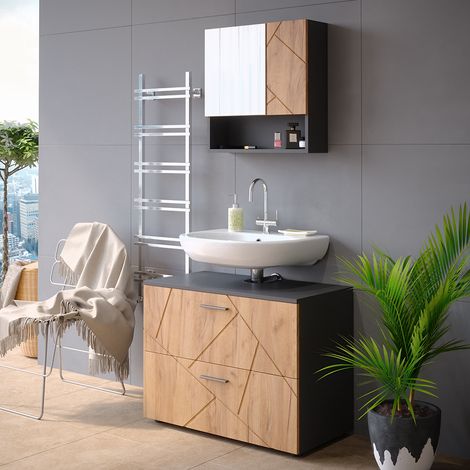 Meuble sous vasque simple Irma, Chêne doré/anthracite, 80 x 58.6 cm, Vicco — photo 4