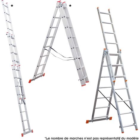 Monmobilierdesign – Échelle transformable en aluminium 3 plans 7 marches – Hauteur de travail 4,88 m – Sécurité maximale avec pieds antidérapants – Charge 150 kg — photo 3