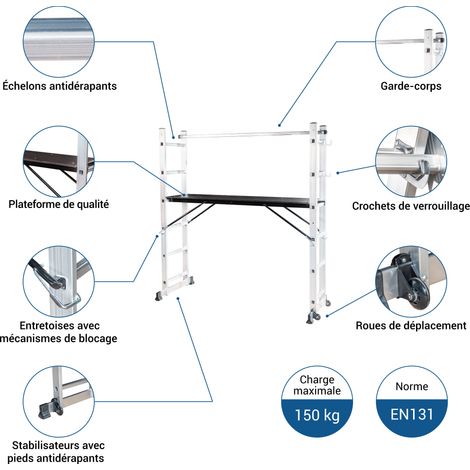 Echafaudage roulant SCAFFOLDAX2X6, échafaudage jardin et pliant multifonction 4 en 1, echelle 2 plans, H max Travail 4,46m, Garantie 5 ans, Hostrom — photo 3