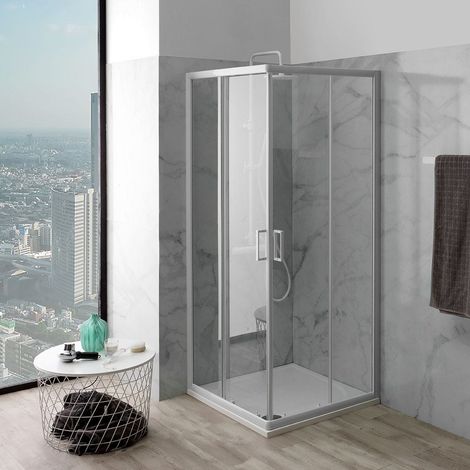 Kiamami Valentina – Cabine de douche carrée 70x70 cm – Verre trempé transparent 4 mm – 2 portes coulissantes sur roulettes – Système de fermeture magnétique — photo 1
