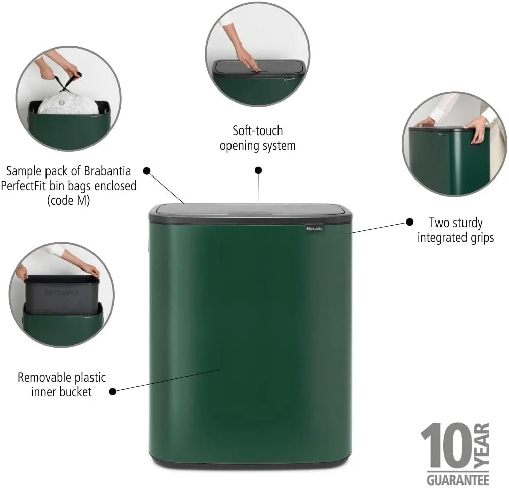 2026 Poubelle Brabantia, acier mat, anti-traces de doigts, 2 x 30 L