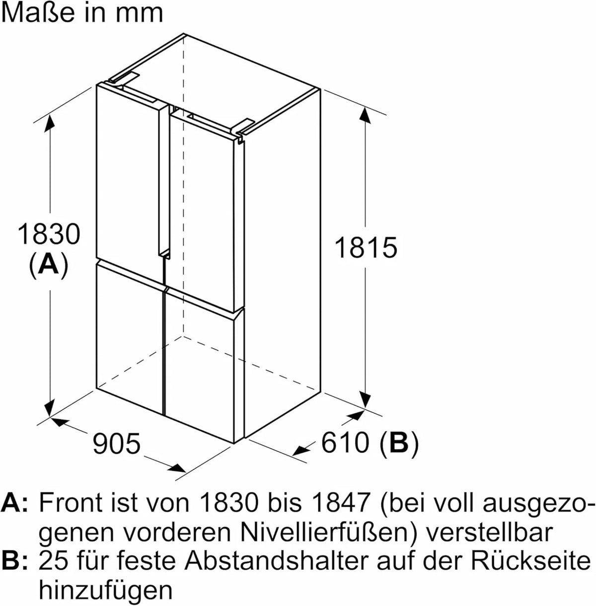 2026 SIEMENS KF96NVPEA iQ300 Multi-Door-Kühlschrank, 183 x 91 cm, 405 L Kühlen & 200 L Gefrieren, hyperFresh längere Frische