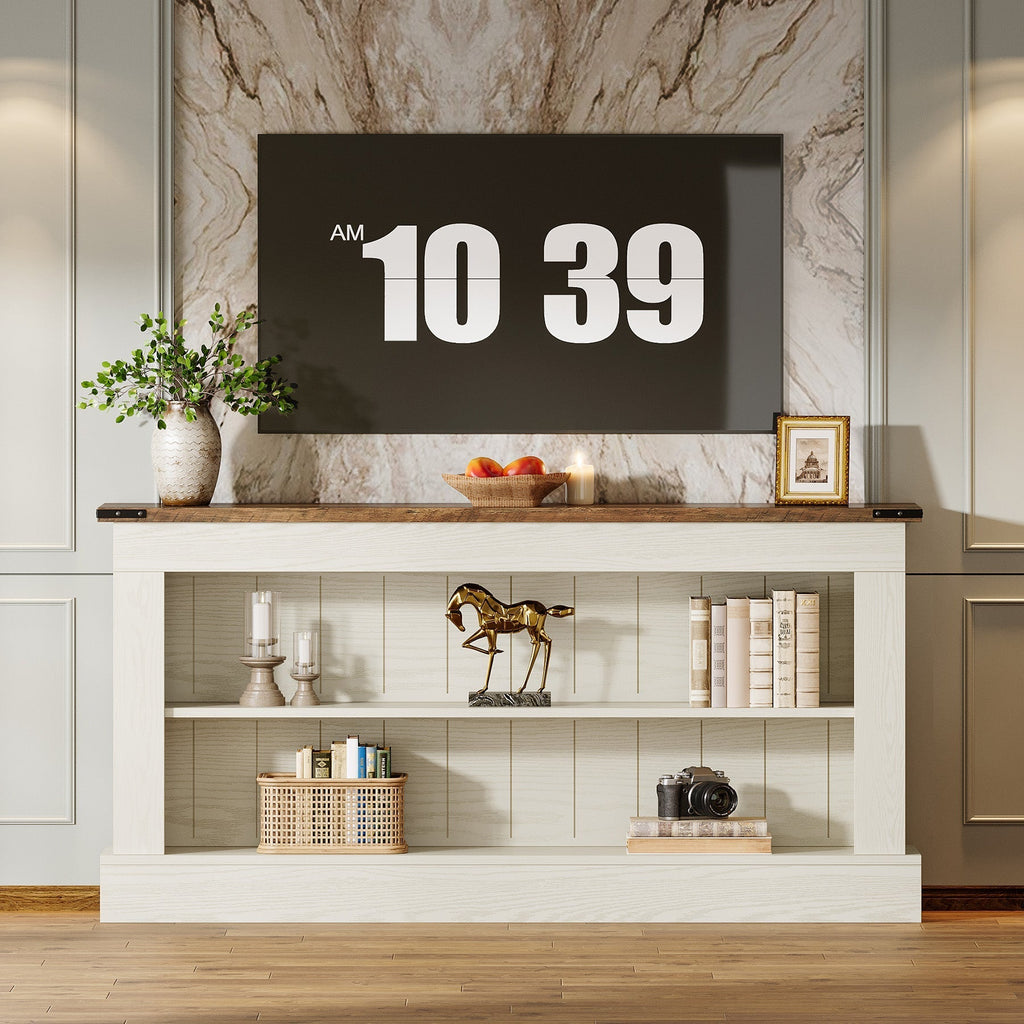 Tribesigns Meuble TV 160 cm, Console multimédia style ferme avec rangement