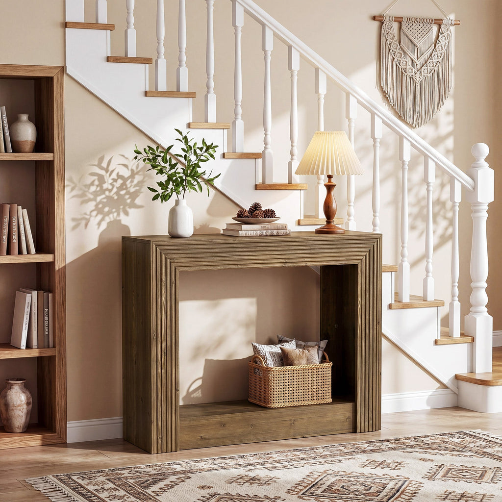 Tribesigns Console de style campagnard de 105 cm avec rangement, Table d'appoint étroite à 2 niveaux