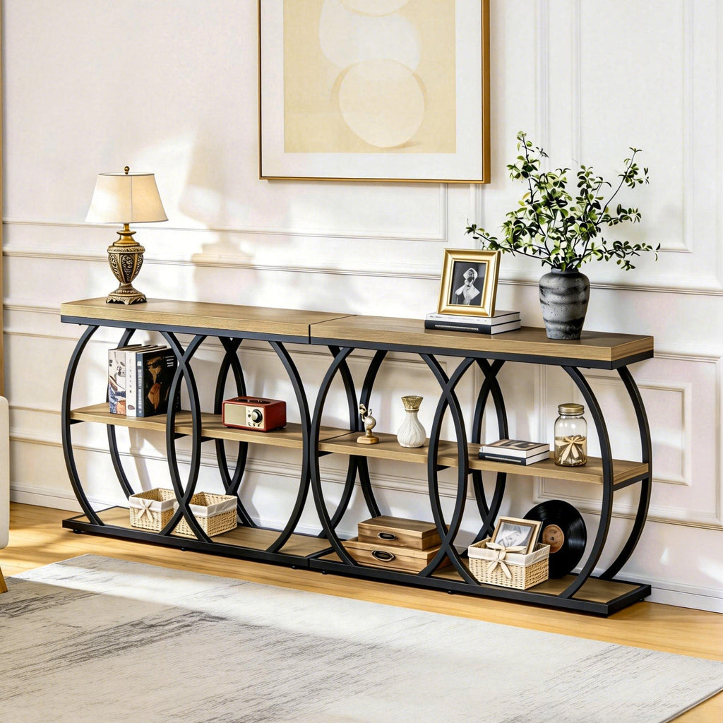 Tribesigns Console industrielle de 105 cm, Table d'appoint à 3 niveaux avec rangement