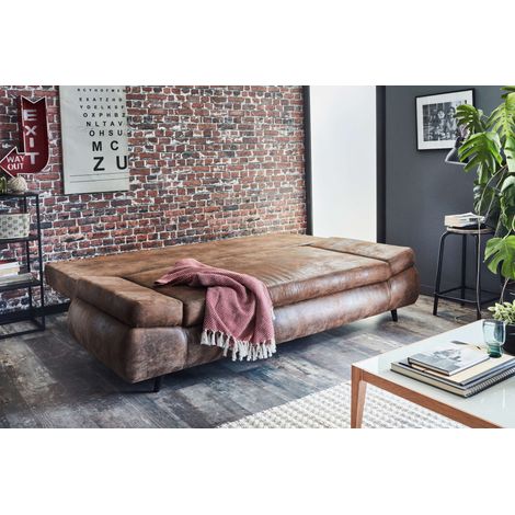 Larson - canapé droit 3 places convertible - avec coffre de rangement - style industriel - marron — photo 2
