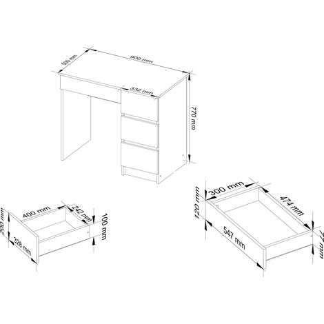 Akord – Bureau droit 90 cm – 4 tiroirs – Façade chêne sonoma – Panneau stratifié – Dimensions 90x50x77 cm – Pour espace de travail moderne — photo 3