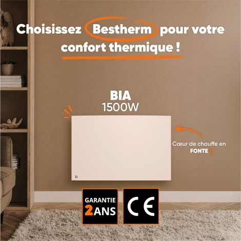 Radiateur électrique fixe à inertie sèche fonte 1500W Bestherm BIA horizontal blanc — photo 3