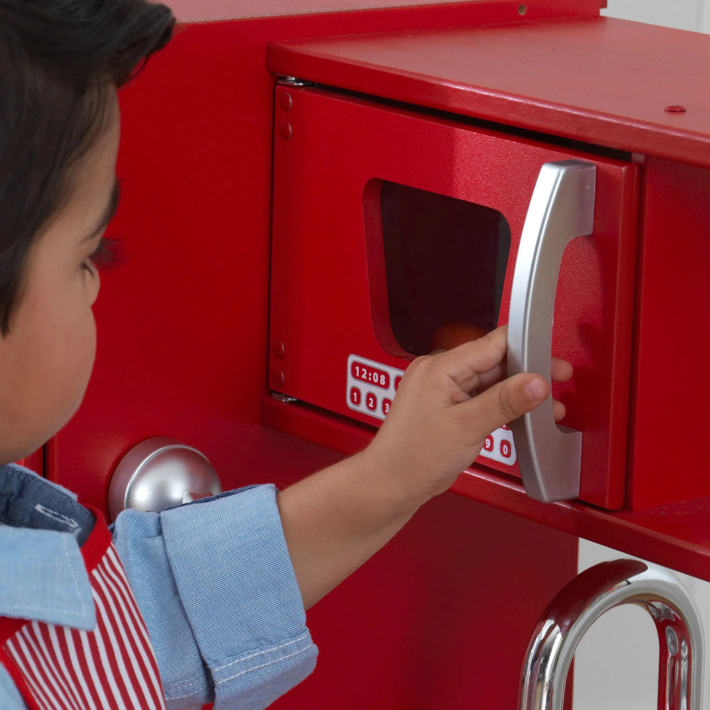 2026 Cuisine enfant en bois rouge vintage KidKraft avec téléphone jouet