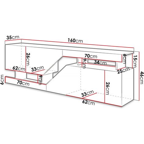 Mobilier1 – Meuble TV blanc et chêne wotan 160x47x35cm – 2 portes – Panneau stratifié 16mm – Système 'Push to Open' pour accès facile — photo 3