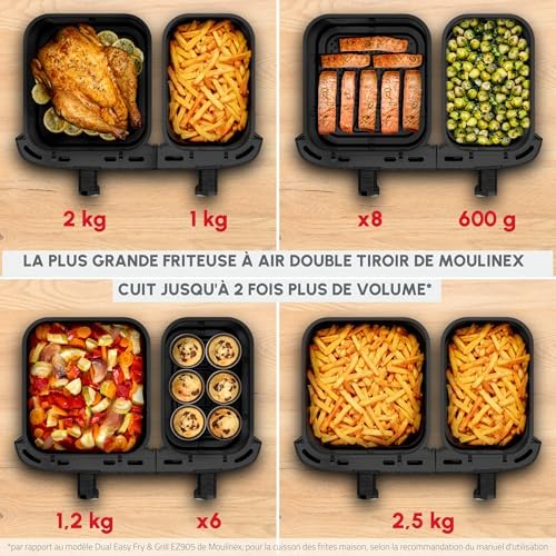 2026 Moulinex air fryer deux compartiments, très grande capacité 11L, 10 personnes, 7 Programmes automatiques, friteuse sans