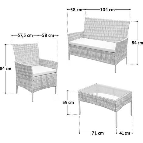 Svita – Ensemble de salon de jardin 4 pièces – Canapé en polyrotin gris – Table avec plateau en verre – Fauteuils avec coussins déperlant — photo 3