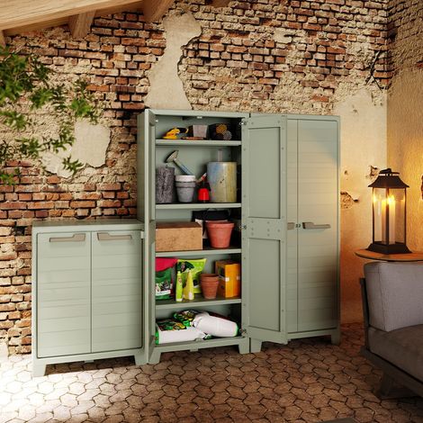 Keter – Armoire de jardin haute 182 cm – Résistante aux UV et à l'eau – 4 étagères réglables – Capacité de charge 30 kg