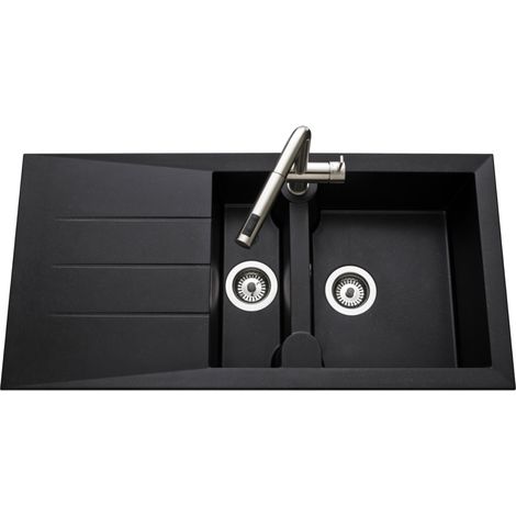 Kümbad – Évier résine noir moucheté 1 bac 1/2 – Évier à encastrer avec égouttoir réversible – Bonde incluse – Dimensions 1000x500mm — photo 6