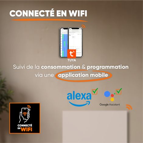 Radiateur électrique fixe connecté WIFI à inertie sèche céramique 1500W Bestherm NESSA CONNECT horizontal blanc — photo 4