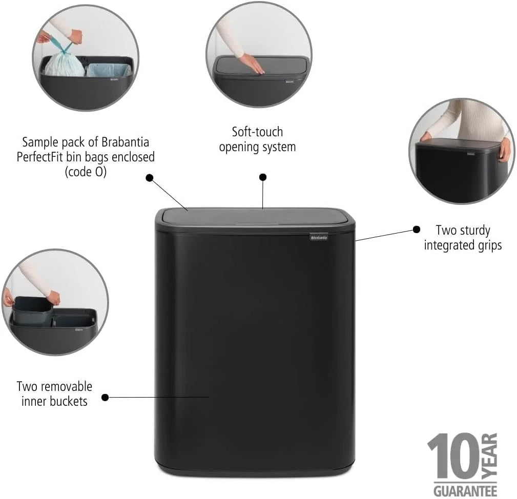 2026 Poubelle Brabantia, acier mat, anti-traces de doigts, 2 x 30 L