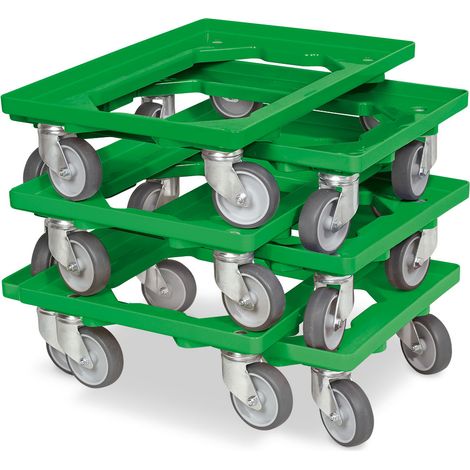BRB Lot de 6 trottinettes de transport pour conteneurs 600 x 400 mm, capacité de charge 250 kg, verte — photo 1