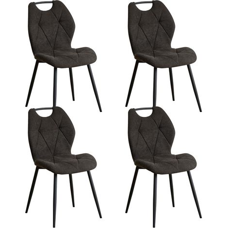 Wokaka Lot de 4 chaises - Chaise de salle à manger avec poignées -  Dossier en Tissu - Noir vintage — photo 1
