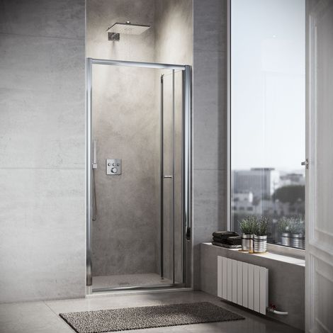 SONNI Porte de douche reglable en largeur Verre trempé Cabine de douche Porte pliante Largeur 100cm Hauteur 185cm — photo 2