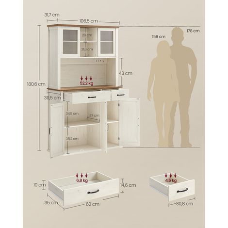 Vasagle – Meuble de rangement avec lumières – Placard de cuisine avec multiprise intégrée – Étagères réglables – 39,5 x 106,5 x 180,6 cm – Blanc rustique et marron miel — photo 5