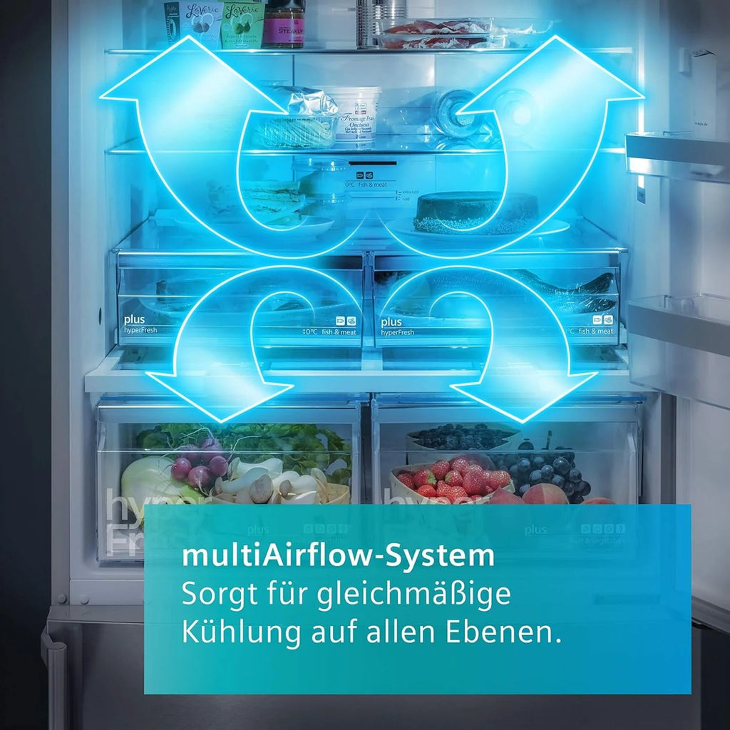 2026 SIEMENS KF96NVPEA iQ300 Multi-Door-Kühlschrank, 183 x 91 cm, 405 L Kühlen & 200 L Gefrieren, hyperFresh längere Frische