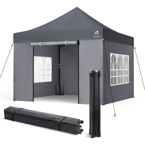 Vounot – Tonnelle de jardin renforcée 3x3m pliable – 4 parois avec sac de transport – Imperméable en PVC renforcé – Acier inoxydable — photo 1
