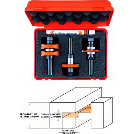 CMT – Coffret de fraises pour défonceuse et affleureuse – Fraises réglables pour tenons et joints – Diamètre de la queue 12mm – Pour bois dur — photo 4