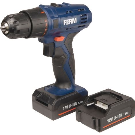 FERM CDM1119 Perceuse sans fil 12V - 2 batteries Li-Ion 1.5Ah incluses