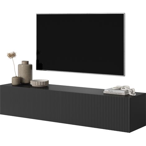 Selsey – Meuble TV 140 cm noir – Façade biseautée – Panneau stratifié résistant à l'humidité – 2 armoires spacieuses pour rangement — photo 1