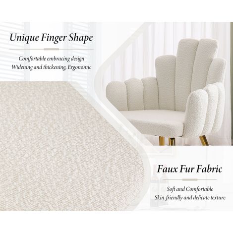 Wahson Lot de 2 chaises de salle à manger en fausse fourrure – Dossier ergonomique – Pieds en métal doré – Confort optimal – Blanc — photo 3
