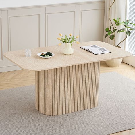 Wokaka – Table de salle à manger ovale 160 cm – Panneau MDF résistant aux rayures – Pour 4 à 8 personnes – Design moderne chêne — photo 1