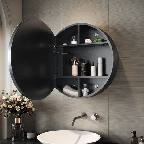 SIRHONA Armoire de toilette ronde à LED avec prise rasoir désembuage 3 modes d'éclairage 600x600mm Miroir lumineux de salle de bain — photo 2