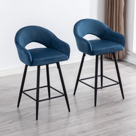 Wahson Tabouret de Bar en Velours, Lot de 2 Tabouret Rotation de 360 Degré Chaise Bar de Pied en Métal avec Repose-Pieds pour Bar, Bleu — photo 1