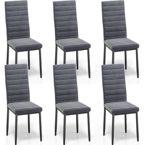 Bealife 6 Chaises Salle à Manger Lot de 6 Chaises de Cuisine Siege Rembourre en Tissu Velours Patte Metal Pied en Caoutchouc Gris Foncé — photo 1