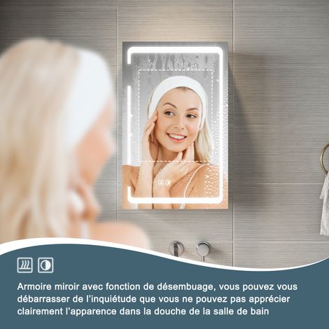 Sirhona – Miroir lumineux de salle de bain 590 x 600mm – Anti-buée avec prise rasoir – Lumières LED réglables – Double portes à fermeture progressive — photo 4