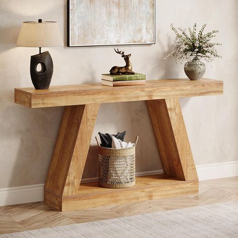 Tribesigns – Table console d'entrée 140 x 30 x 80 cm – Bois de ferme marron – Rangement intégré pour entrée, salon, couloir – Style rustique — photo 1