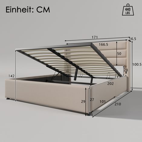 Lit coffre 160 x 200 cm,lit 160 x 200 avec sommier,lit double capitonné avec rangement,lit 2 personnes avec sommier à lattes en bois,lit double en lin beige — photo 5