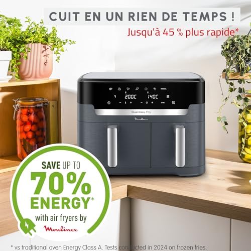 2026 Moulinex air fryer deux compartiments, très grande capacité 11L, 10 personnes, 7 Programmes automatiques, friteuse sans